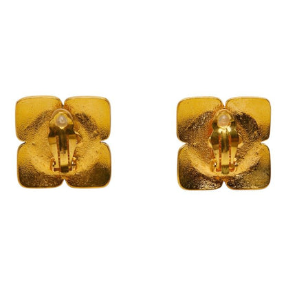 Chanel Vintage Square Motif Earrings Gold Blue Plated — view 3
