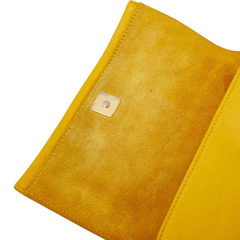 Fendi FF Logo Crossbody Chain Shoulder Bag Yellow Leather — view 8