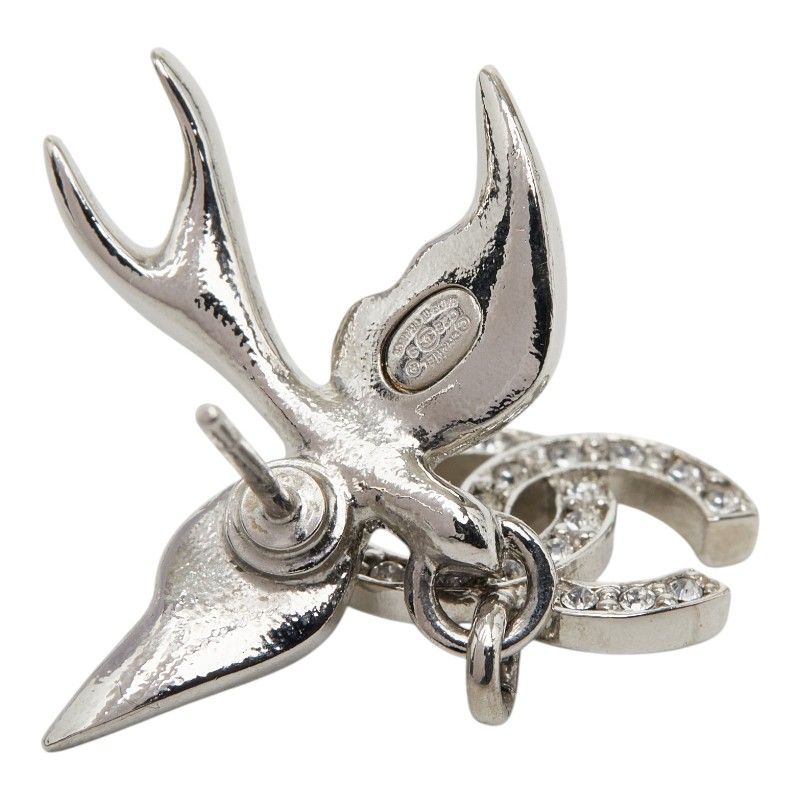 Chanel Stud Earrings Swing Bird Silver Metal Crystal — view 4