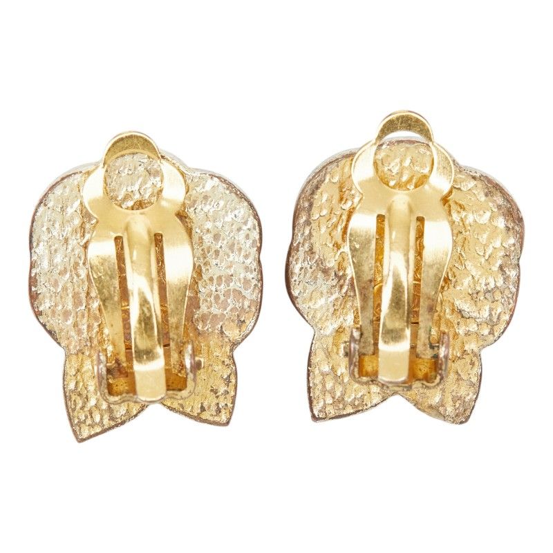 Chanel Camellia CC Logo Earrings Black Gold Plated Enamel Faux Pearl — view 3