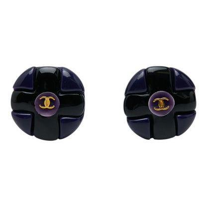Chanel Vintage CC Logo Earrings Black Gold Navy Plated Plastic — view 2