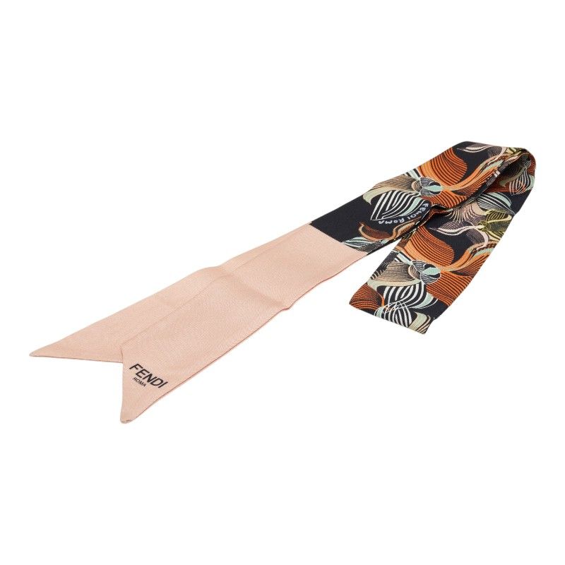 Fendi Flower Botanical Pattern Wrappy Scarf Ribbonscarf Black Multi Color