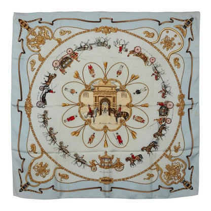 Hermes Carre 90 the Royal Mews Stable Scarf Light Blue Silk