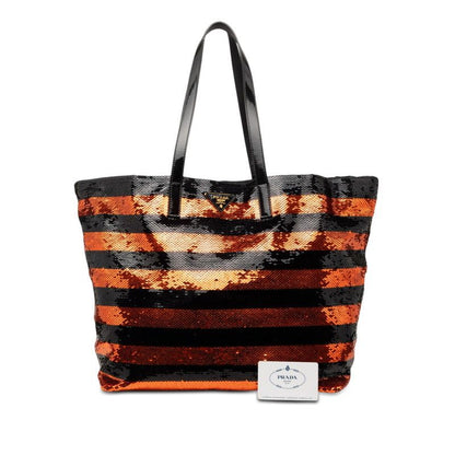 Prada Triangle Logo Tote Black Orange Sequins Enamel — view 6
