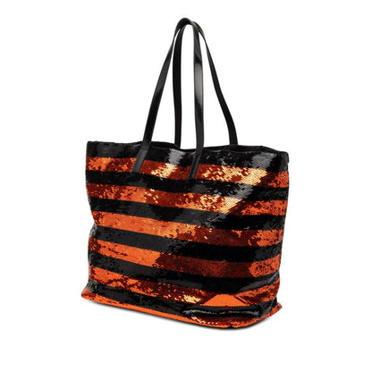 Prada Triangle Logo Tote Black Orange Sequins Enamel — view 2