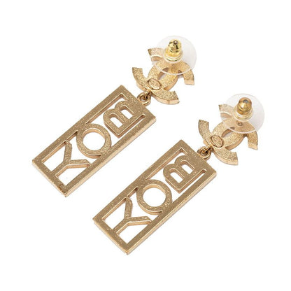 Chanel CC Logo Boy Stud Swing Earrings Gold Plated Rhinestone — view 2