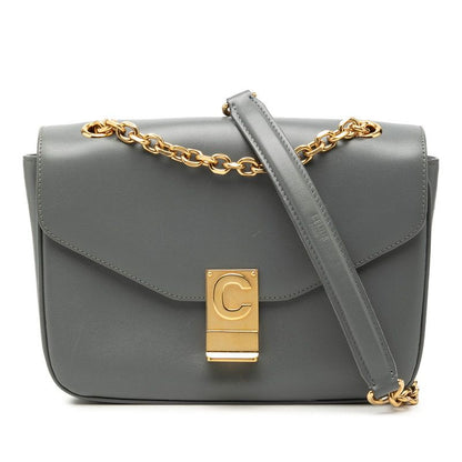 Celine C Chain Shoulder Bag Gray Leather