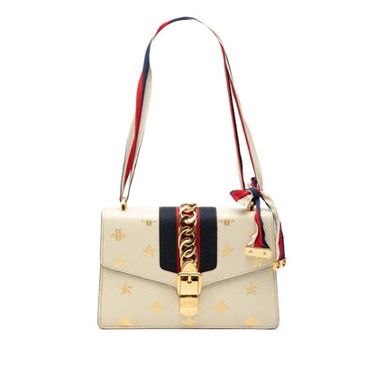 Gucci Sherry Line Sylvie Bi-&star Small Shoulder Bag Ivory Multi Leather