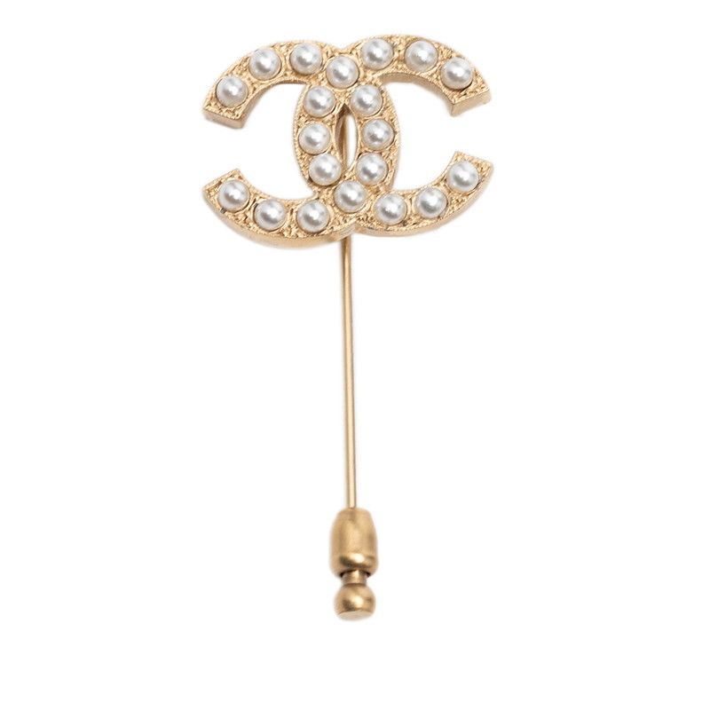 Chanel CC Logo Brooch Gold Plated Faux Pearl