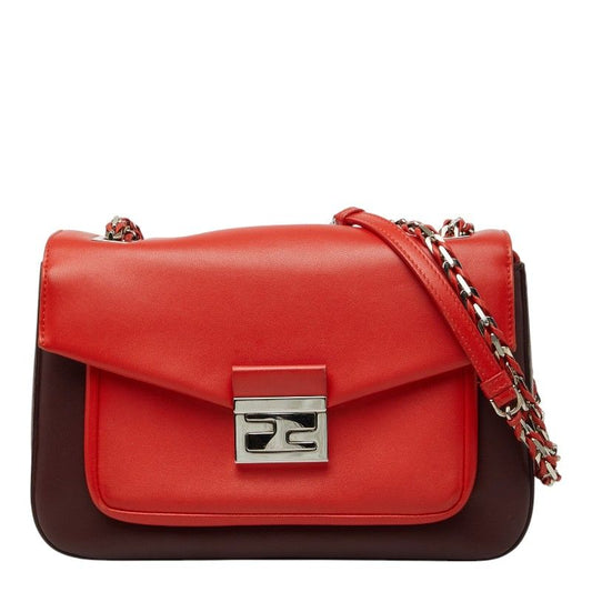 Fendi Chain Shoulder Back Red Bordeaux Leather