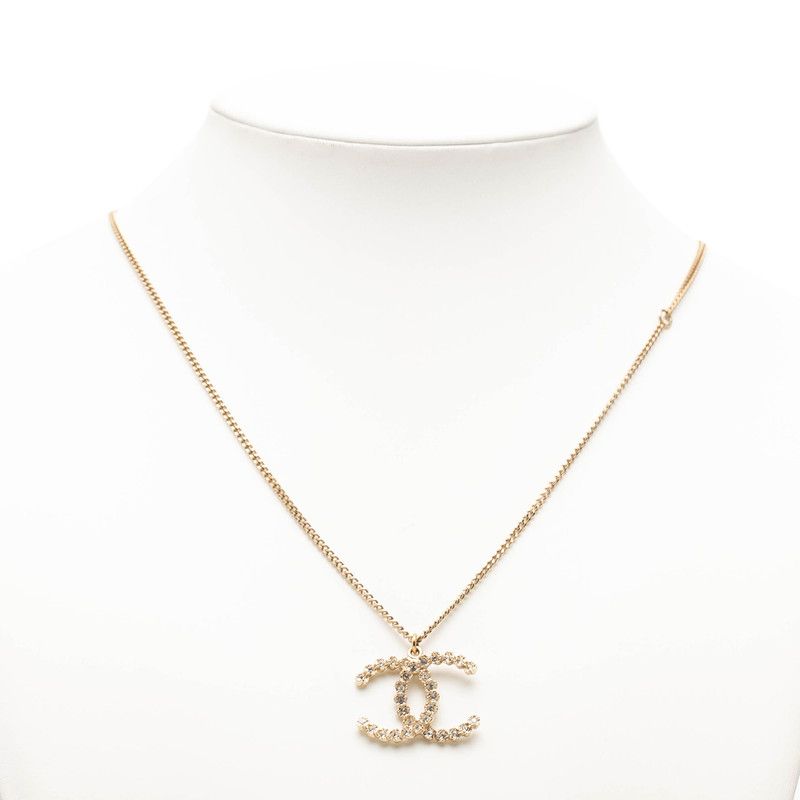 Chanel CC Logo Necklace Gold Plated Rhinestone — view 6