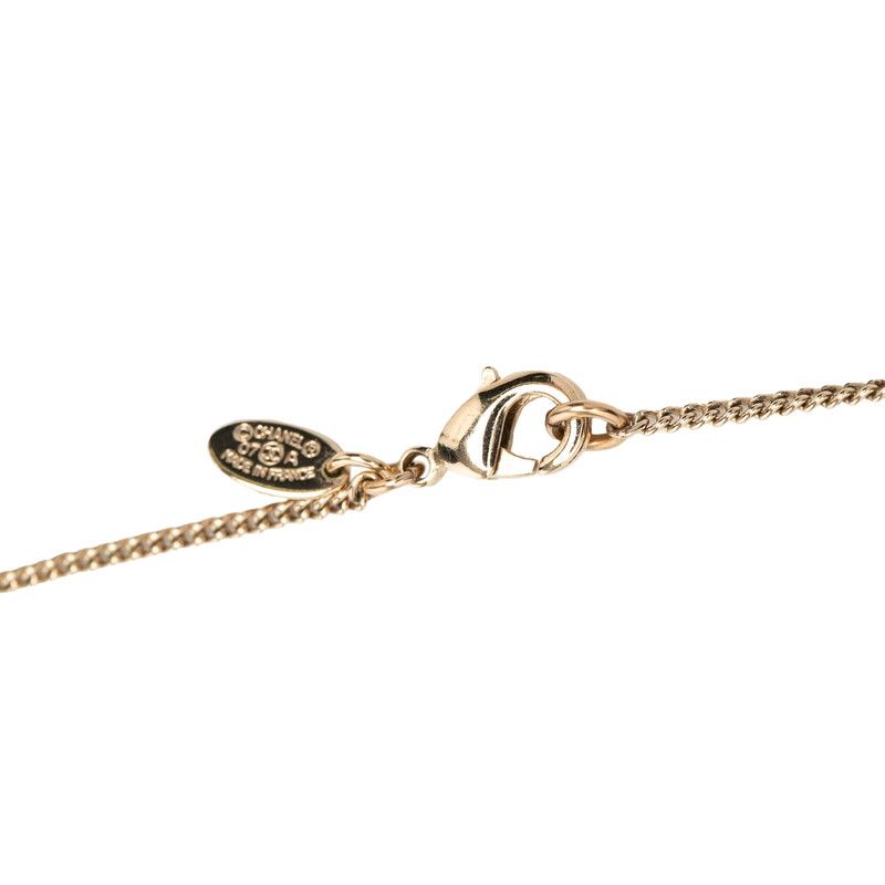 Chanel Clover Motif Chain Pendant 07 Black Gold Plated Rhinestone Faux — view 4