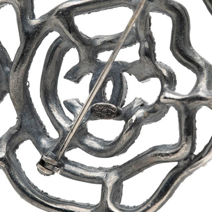 Chanel CC Logo Camellia Motif Brooch Silver Metal Rhinestone — view 3