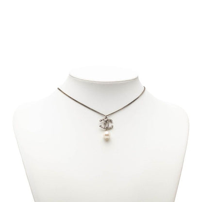 Chanel CC Logo Chain Pendant Silver Metal Faux Pearl Rhinestone — view 6