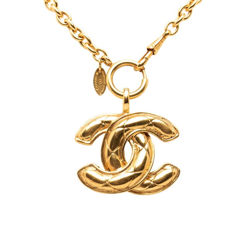 Chanel Quilted CC Logo Necklace Gold Plated