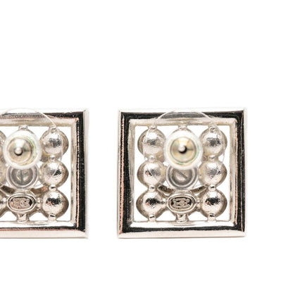 Chanel CC Logo Square Stud Earrings Silver Metal Rhinestone Faux Pearl — view 3