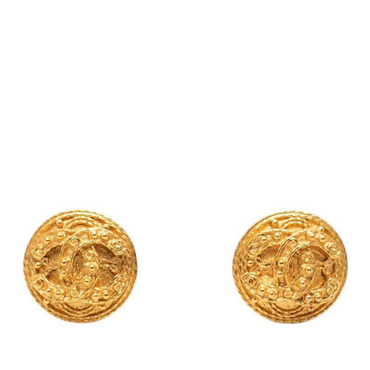 Chanel CC Logo Round Earrings Gold Plated