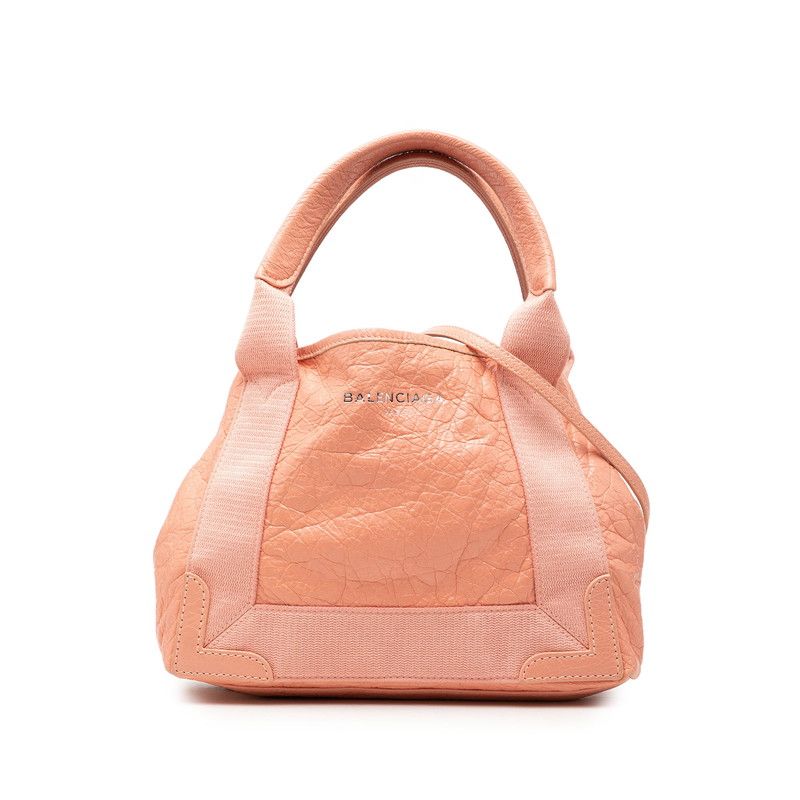 Balenciaga Navy Cabas XS 2-Way Shoulder Bag Pink Leather Canvas