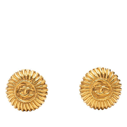Chanel CC Logo Round Earrings Gold Plated