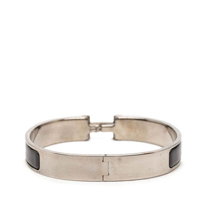 Hermes Click TGM Logo Enamel Bracelet Bangle Black Silver Metal — view 3