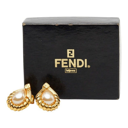 Fendi Vintage Drop Stud Earrings Gold Plated Faux Pearl — view 6