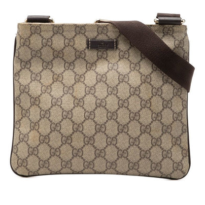 Gucci GG Supreme Crossbody Shoulder Bag Beige Brown Leather