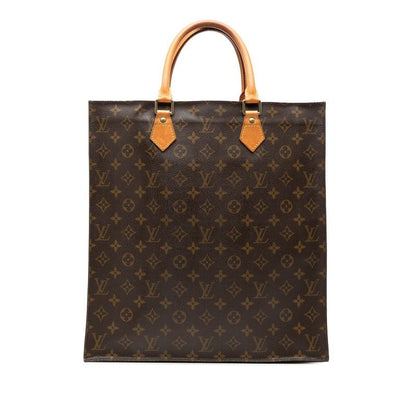 Louis Vuitton Monogram Sac Plat Tote Brown Leather