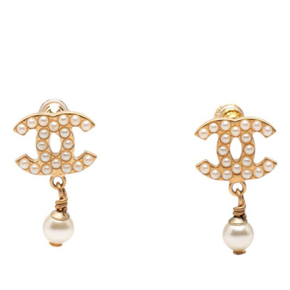 Chanel CC Logo Earrings Gold Plated Faux Pearl
