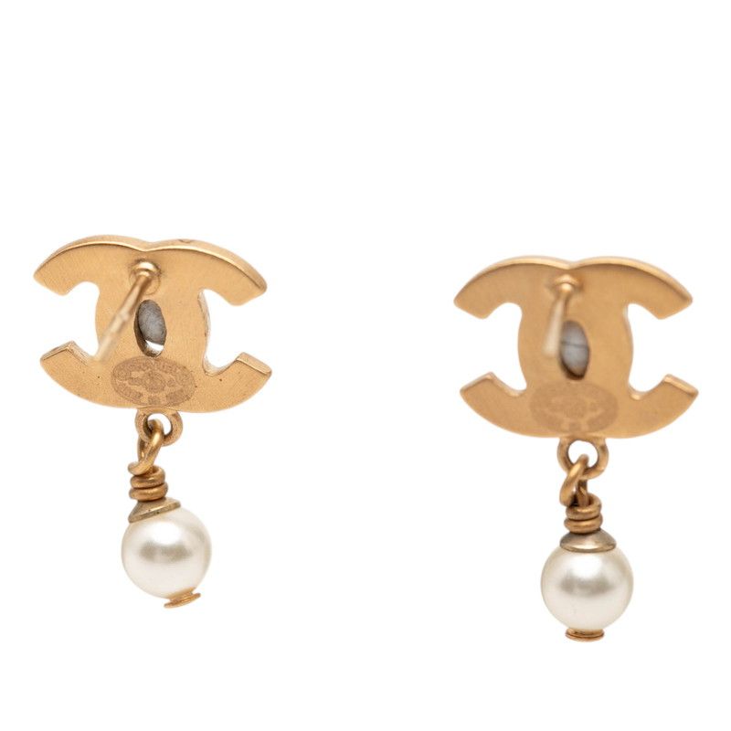 Chanel CC Logo Earrings Gold Plated Faux Pearl — view 3