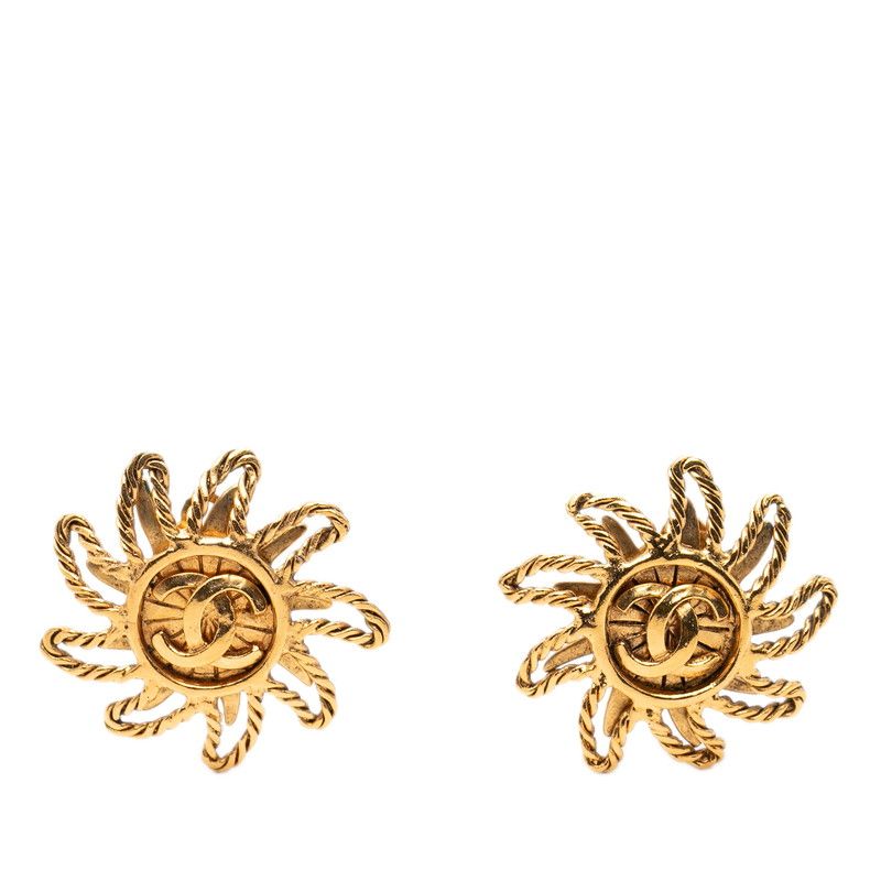 Chanel CC Logo Sun Motif Earrings Gold Plated