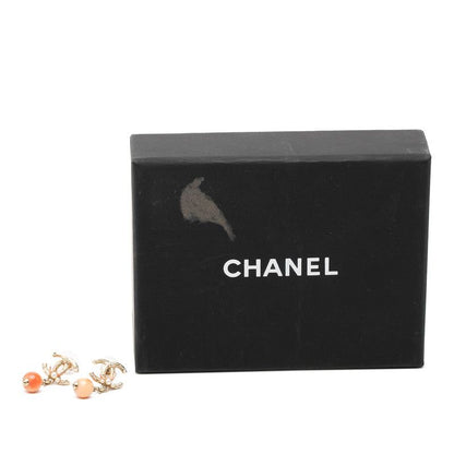 Chanel CC Logo Stud Swing Earrings 12 Gold Orange Plated Rhinestone Faux Pearl — view 4