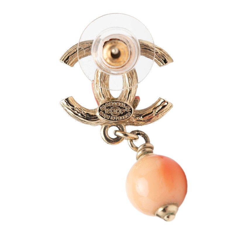 Chanel CC Logo Stud Swing Earrings 12 Gold Orange Plated Rhinestone Faux Pearl — view 3
