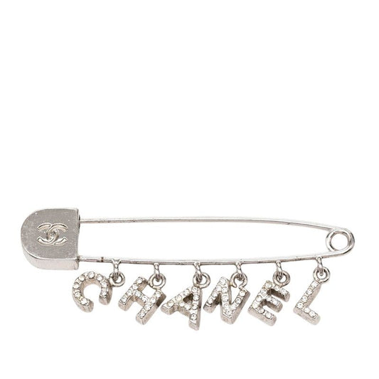Chanel Safety Pin Motif Brooch 01 Silver Metal Rhinestone