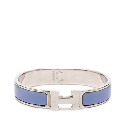 Hermes Click PM Logo Enamel Bracelet Bangle Blue Silver Metal