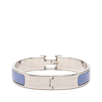 Hermes Click PM Logo Enamel Bracelet Bangle Blue Silver Metal — view 3