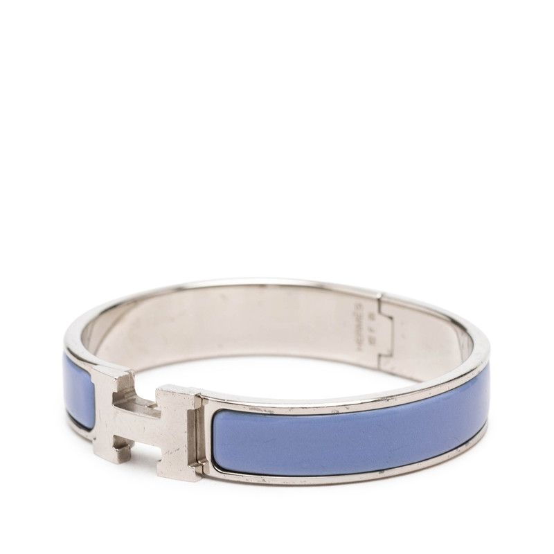 Hermes Click PM Logo Enamel Bracelet Bangle Blue Silver Metal — view 2