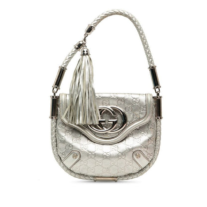 Gucci Guccissima Tassel Handbag Silver Leather