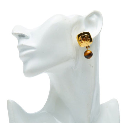 Chanel Vintage CC Logo Earrings Gold Brown Plated Tiger — view 5