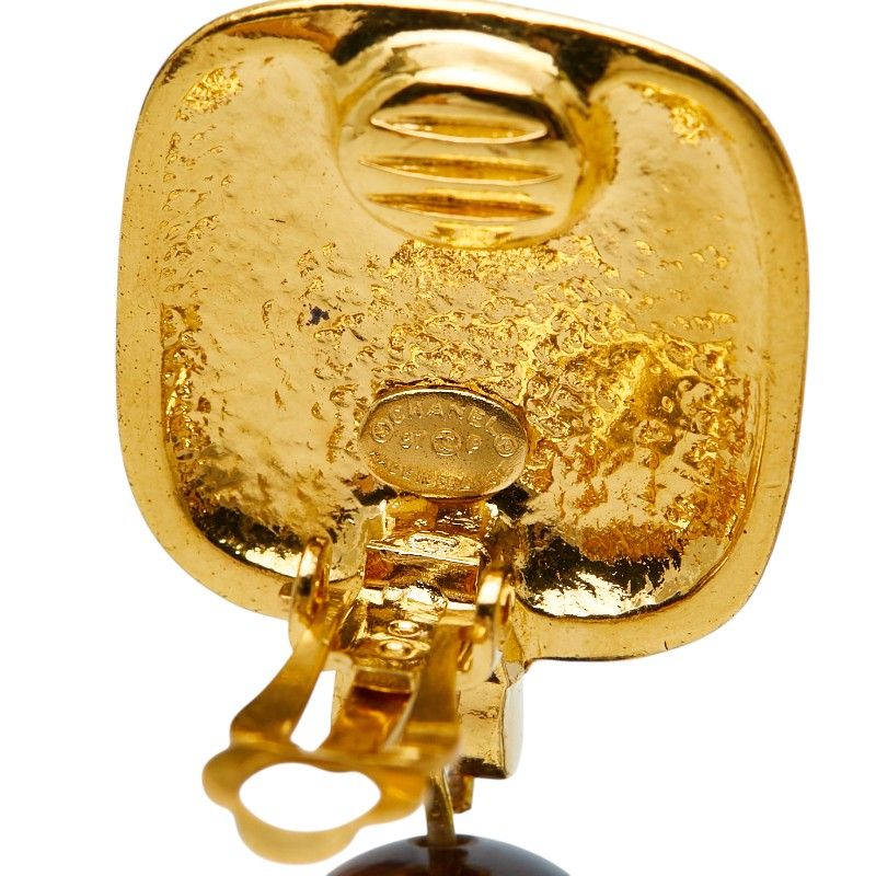Chanel Vintage CC Logo Earrings Gold Brown Plated Tiger — view 4