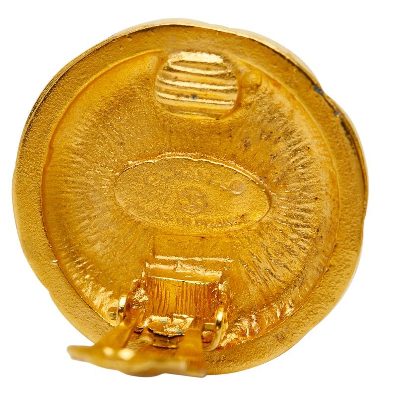 Chanel CC Logo Earrings Gold Brown Plated Color Stone — view 4