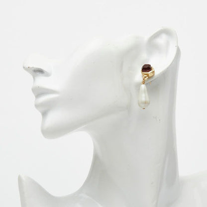 Chanel CC Logo Stud Earrings Swing Gold Plated Faux Pearl Color Stone — view 5