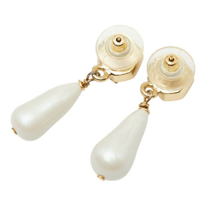 Chanel CC Logo Stud Earrings Swing Gold Plated Faux Pearl Color Stone — view 2