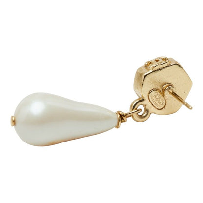 Chanel CC Logo Stud Earrings Swing Gold Plated Faux Pearl Color Stone — view 4