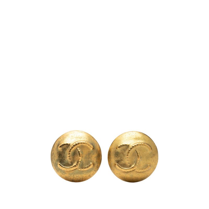 Chanel CC Logo Vintage Round Earrings 95 Gold Plated