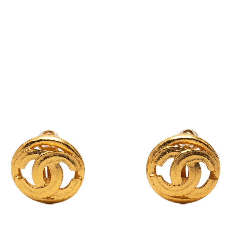 Chanel CC Logo Vintage Round Earrings 98 Gold Plated