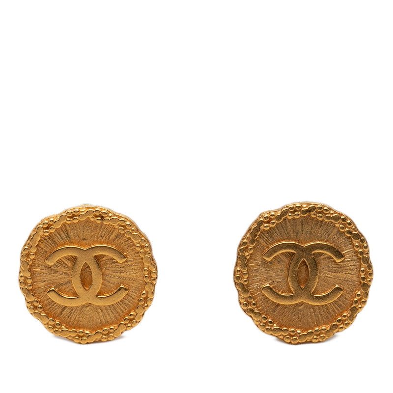 Chanel CC Logo Vintage Round Earrings 93 Gold Plated
