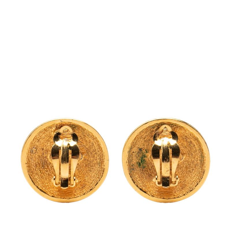 Chanel CC Logo Quilted Round Earrings Gold Plated — view 2