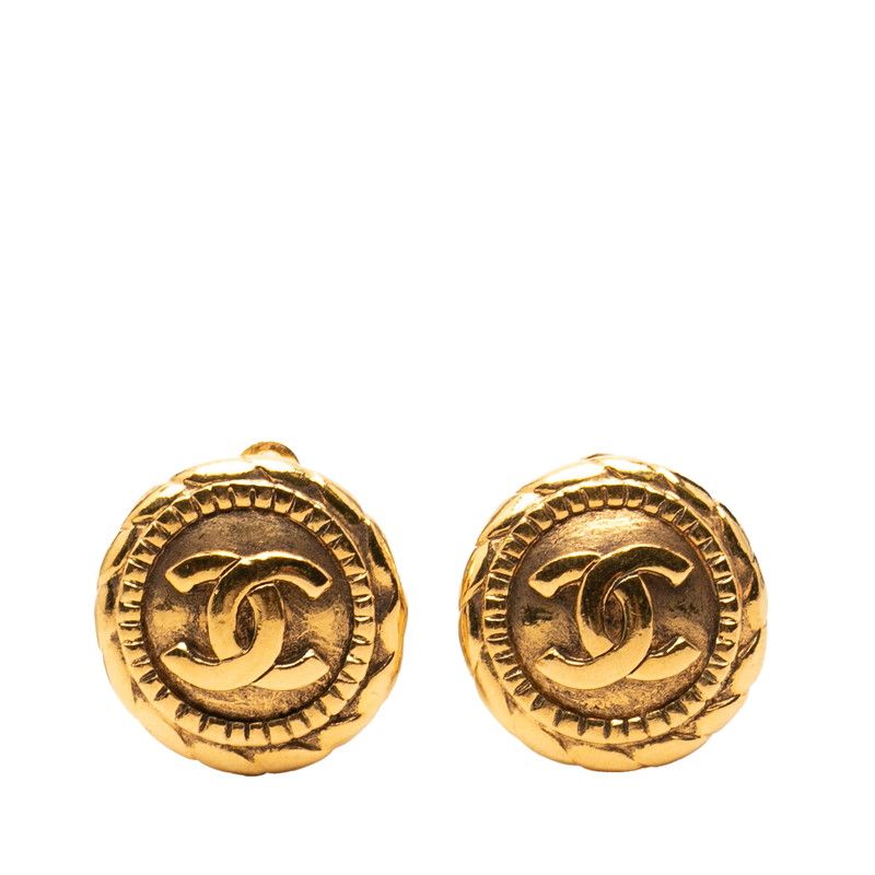 Chanel CC Logo Round Earrings Gold Plated