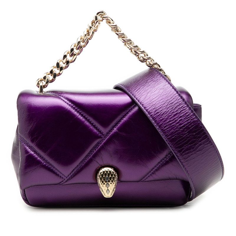 Bvlgari Serpenti Cabochon 2-Way Shoulder Bag Purple Calf