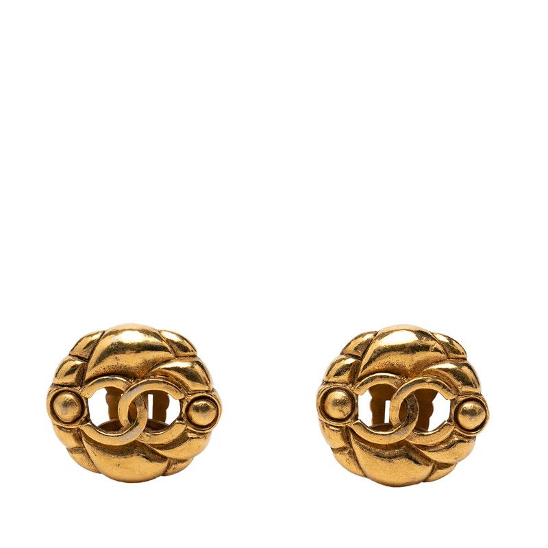 Chanel CC Logo Vintage Round Earrings Gold Plated